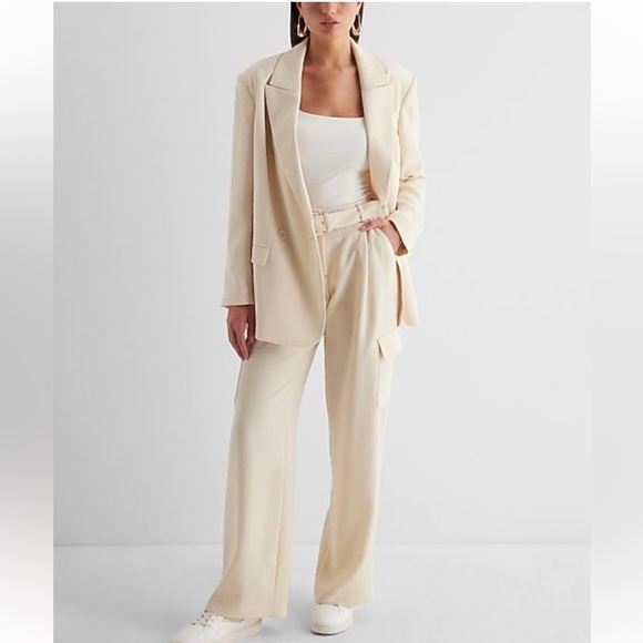 NWT Express Oversized Blazer Cream Summer Top Aritzia Like Blazer Crepe XS - Picture 4 of 9